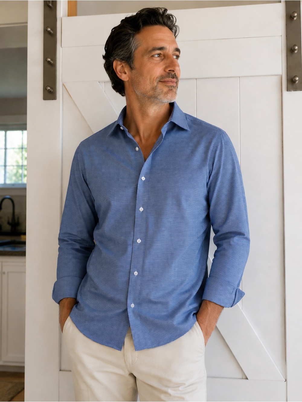 Ralph Lauren Slim Fit Oxford Button-Down Shirt in Heathered Blue size 18. BB27